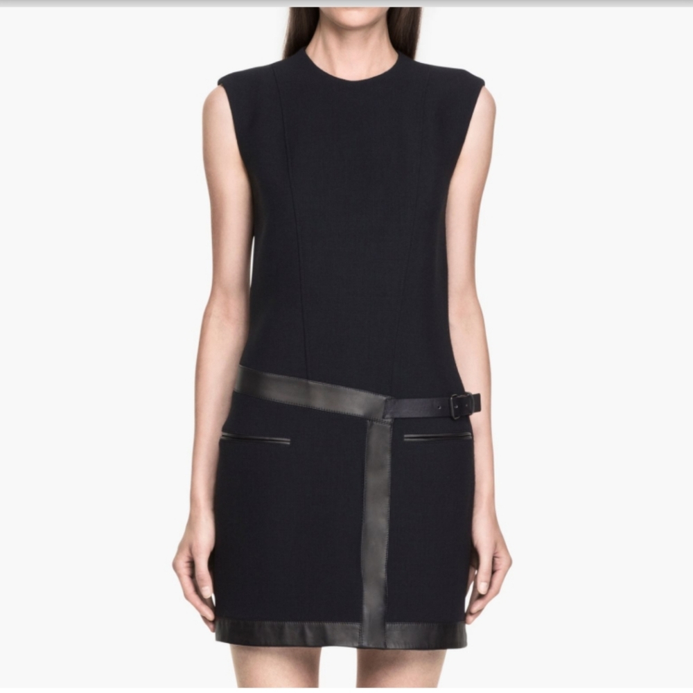 Helmut Lang Wool Lamb Leather Trim Dress